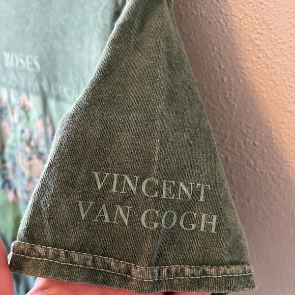 Vincent Van Gogh Roses Graphic T-Shirt IML Green Artsy Boxy Oversized Artist - Picture 3 of 6